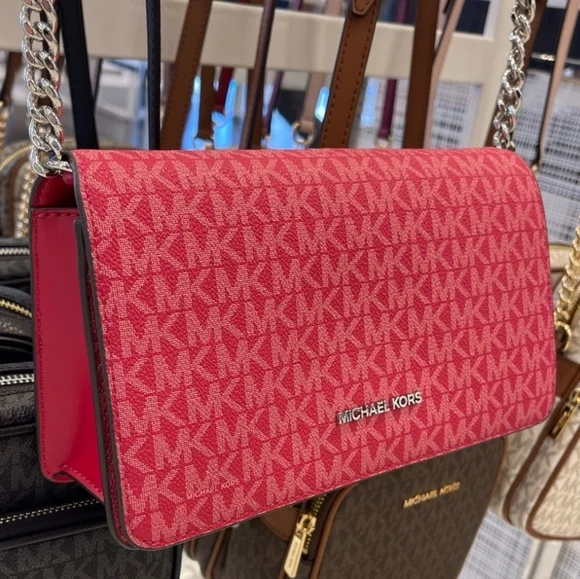 NWT Michael Kors Jet Set Crossbody bag- RASPBERRY PINK MK NEW - Picture 2 of 11